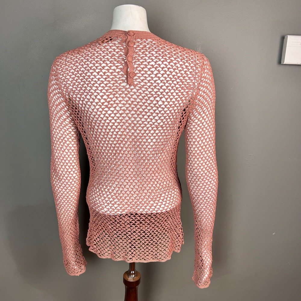 All over net crochet top Large Y2k Arden B Long Sleeve Flower Pink Cottagecore - Picture 7 of 10